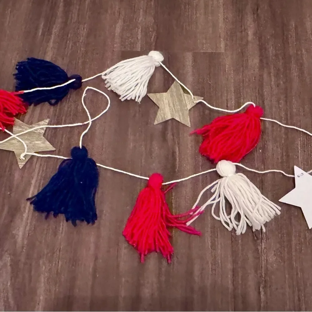 Red, White, and Blue Tassel Garland with Stars Patriotic